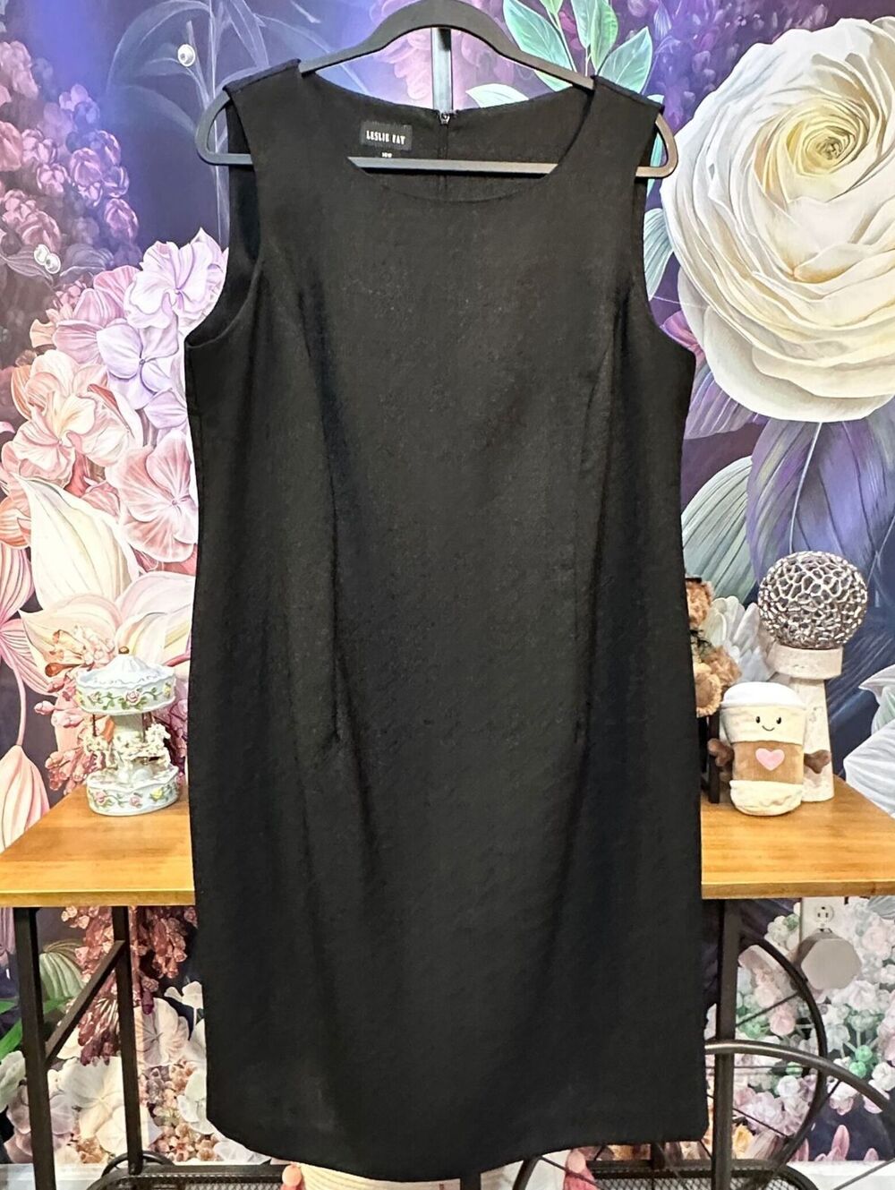 Leslie Fay 16W Little Black Dress Midi Sleeveless Textured Office Minimalist